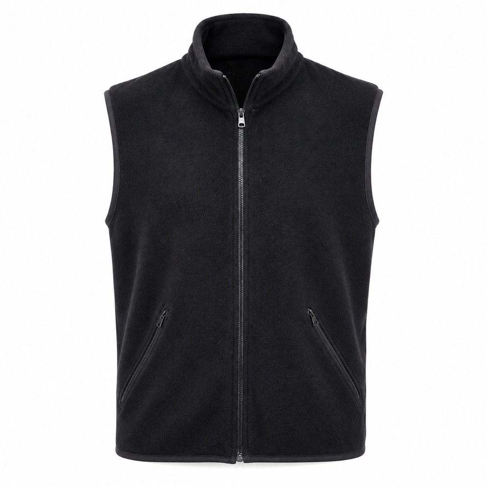 Vintage 80s Famous Sports Fleece Vest Men's Medium Black Full Zip Made in USA